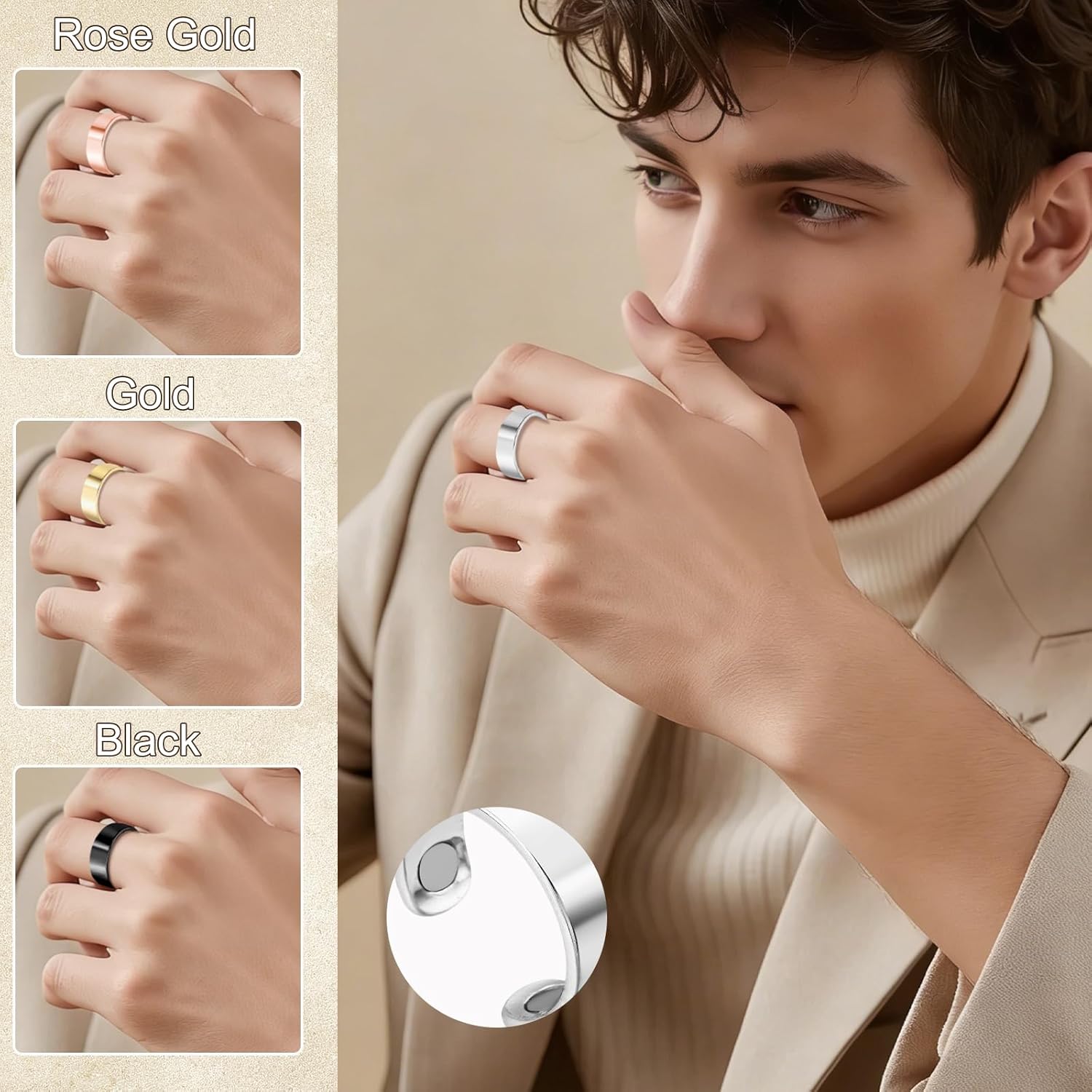 Thumbnail 5 de Zecimi Magnetring Silber 2026 – Verstellbarer Anti-Stress Ring mit 2 Magneten
