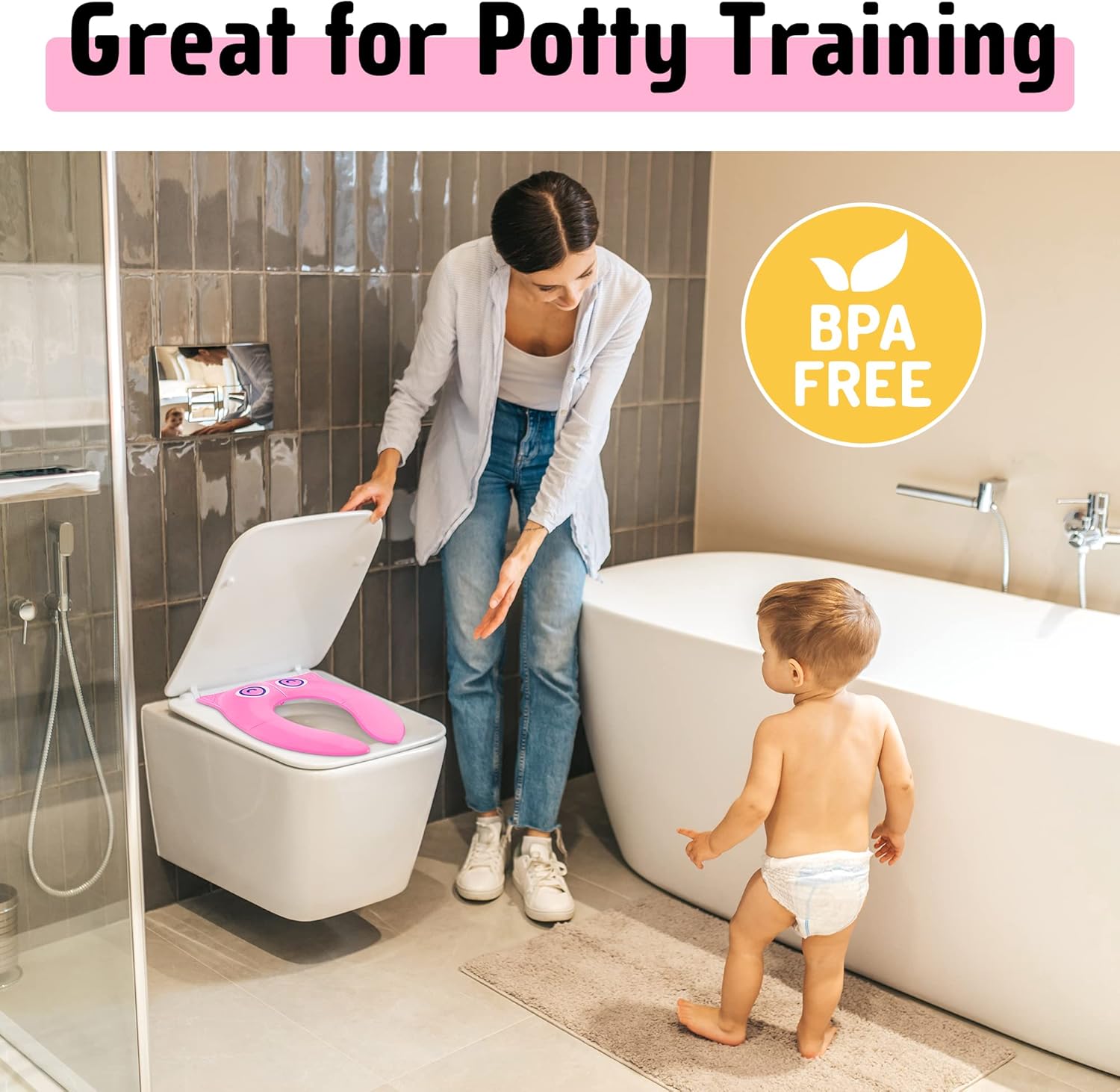 Thumbnail 5 de Maliton Potty Training Toilet Seat for Baby Girls (Foldable Travel Seat with Splash Guard) - Pink Owl