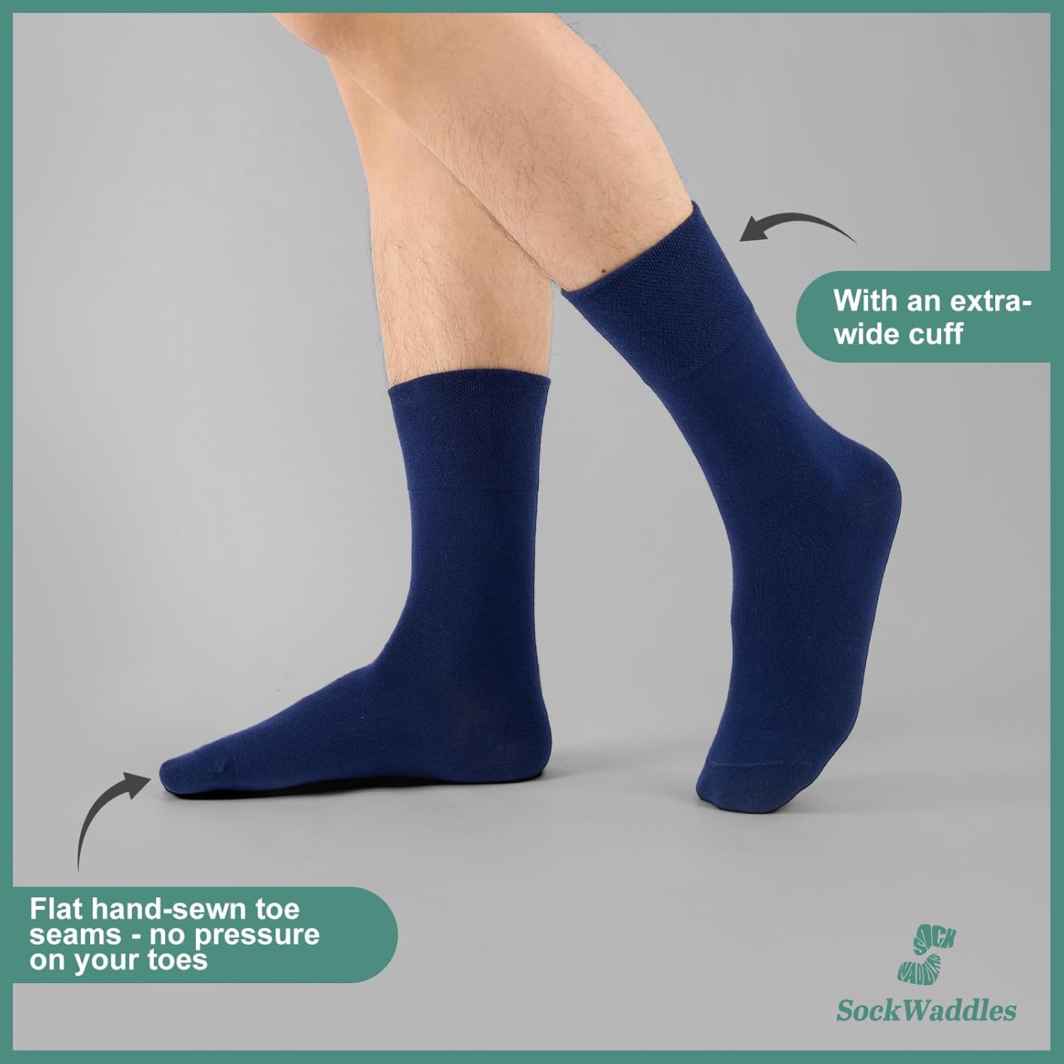 Detalle 2 de SockWaddles Diabetic Socks for Men & Women, 6 Pairs – Soft Top, Seamless Toe, Loose Fit (Multicolor, UK Size 9–11)