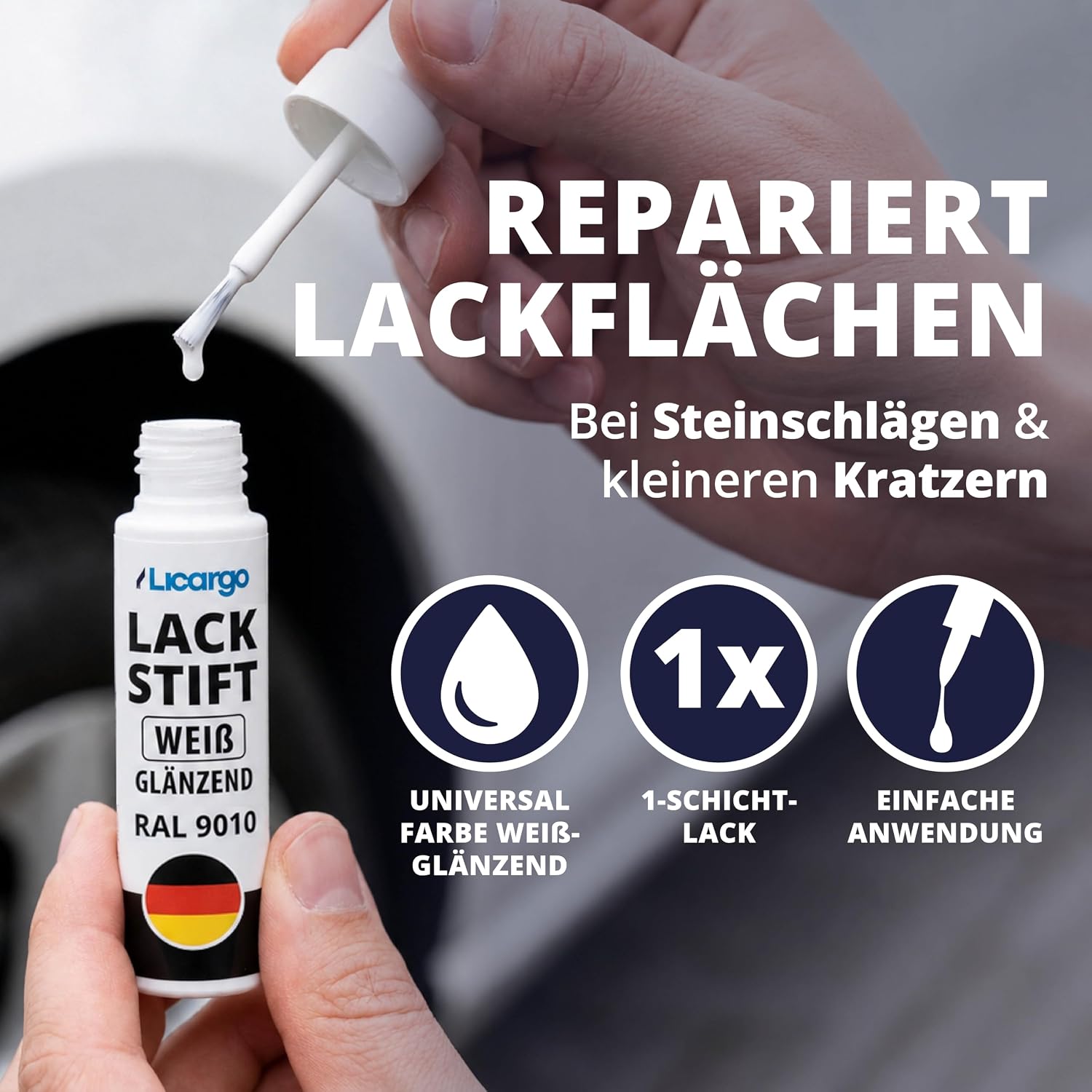 Thumbnail 1 de LICARGO Lackstift Weiß Glänzend – Präziser Pinsel für kleine Kratzer & Steinschläge
