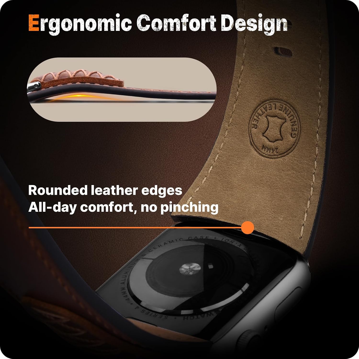 Detalle de Fullmosa Leather Strap for Apple Watch Ultra 3/2 & Series 11–1: Dark Brown