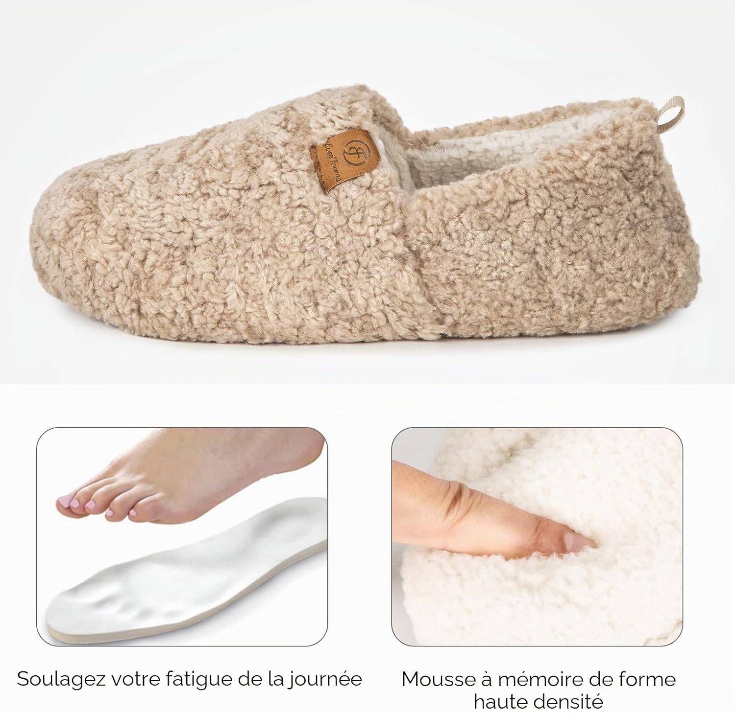 Detalle de EverFoams Chaussons Femme Chaudes en Mousse à Mémoire – Confort & Douceur avec Fausse Laine
