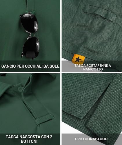 Detalle de JACKETOWN Polo Shirt Uomo Manica Corta - Asciugatura Rapida e Traspirante, Verde, Taglia L