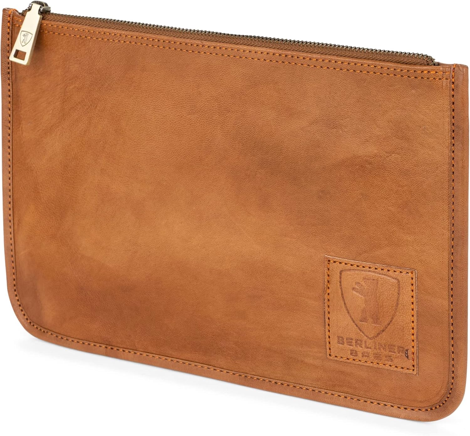 Berliner Bags Theo XL : pochette en cuir véritable pour documents et passeport (maron) avec fermeture éclair