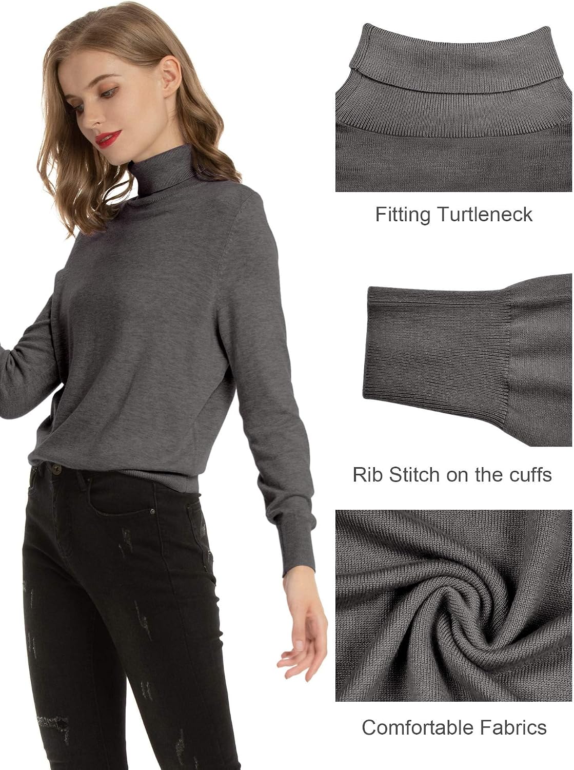 Detalle 2 de Woolen Bloom Women's Polo Neck Jumper: Turtleneck Long Sleeve Chunky Knit