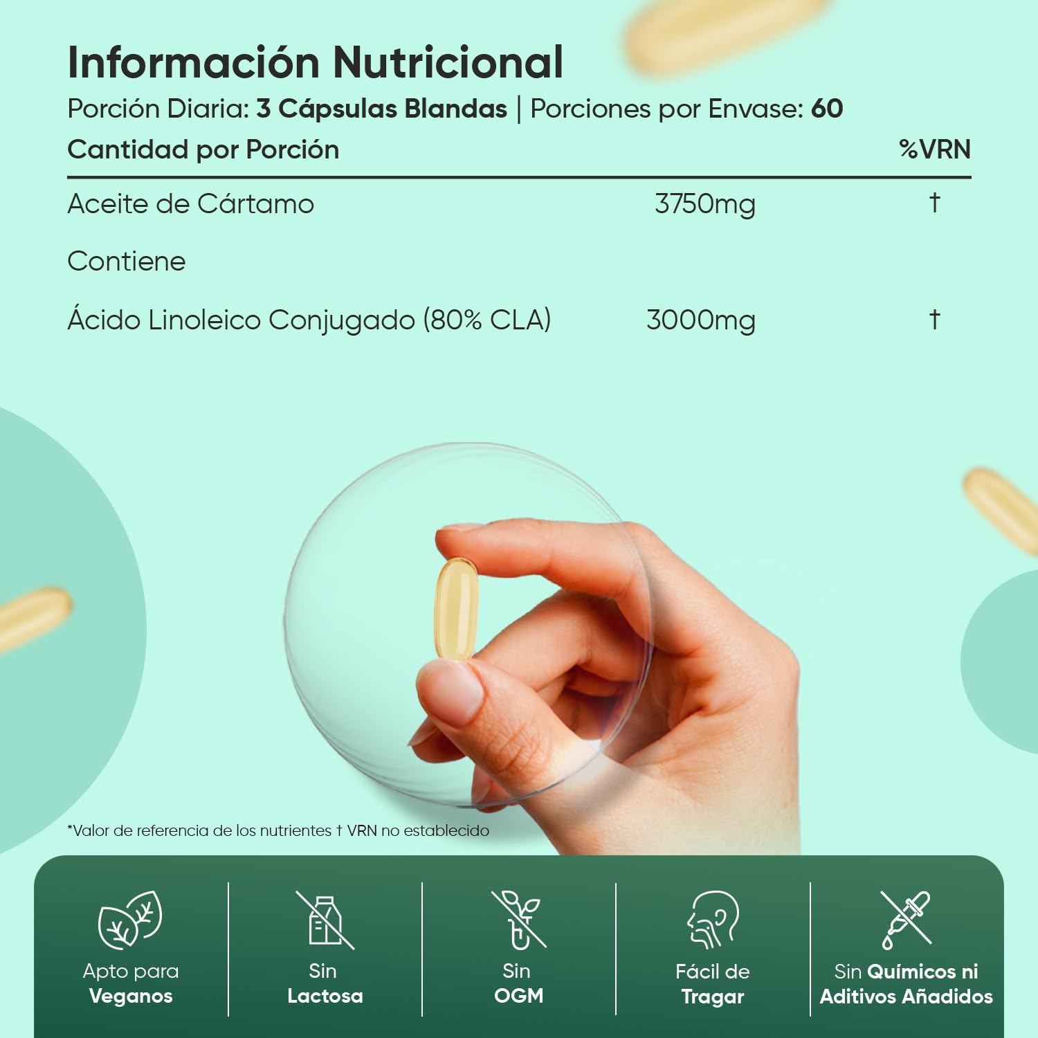 Detalle 2 de CLA Ácido Linoleico Conjugado 3000mg 🌿 Suplemento Keto de Aceite de Cártamo