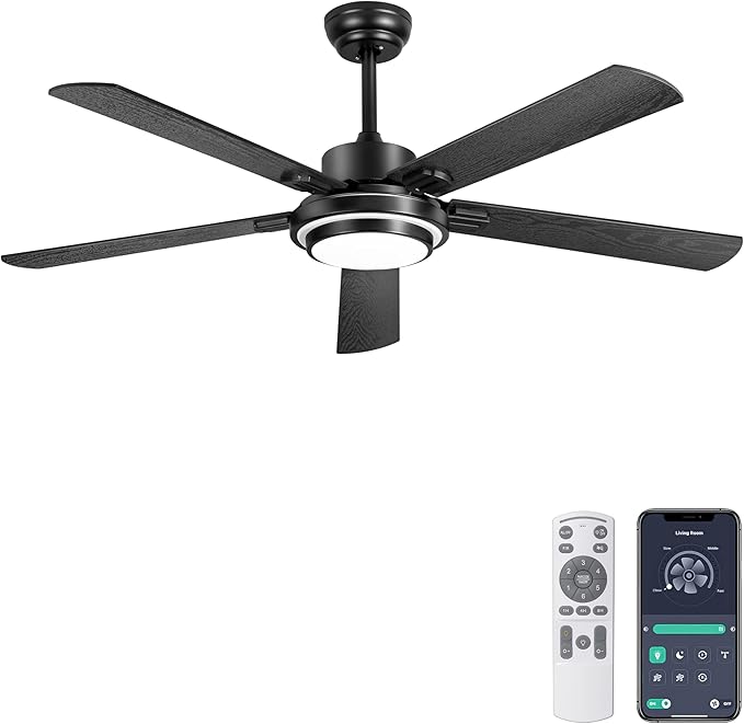 Detalle de Ohniyou Ventilador de Techo Negro 132 cm con Luz 🌀