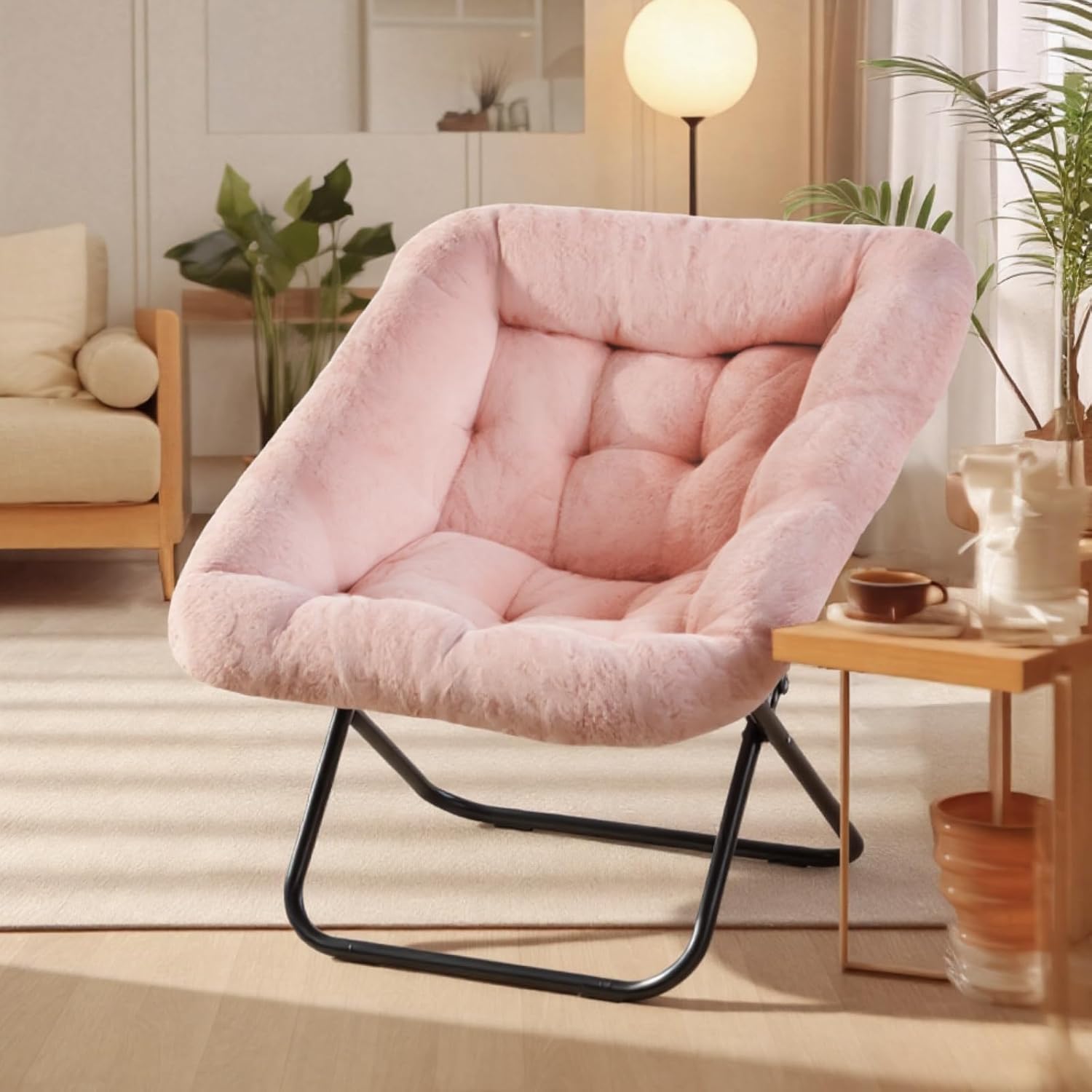 Thumbnail 6 de DUMOS Faux Fur Saucer Chair, Pink