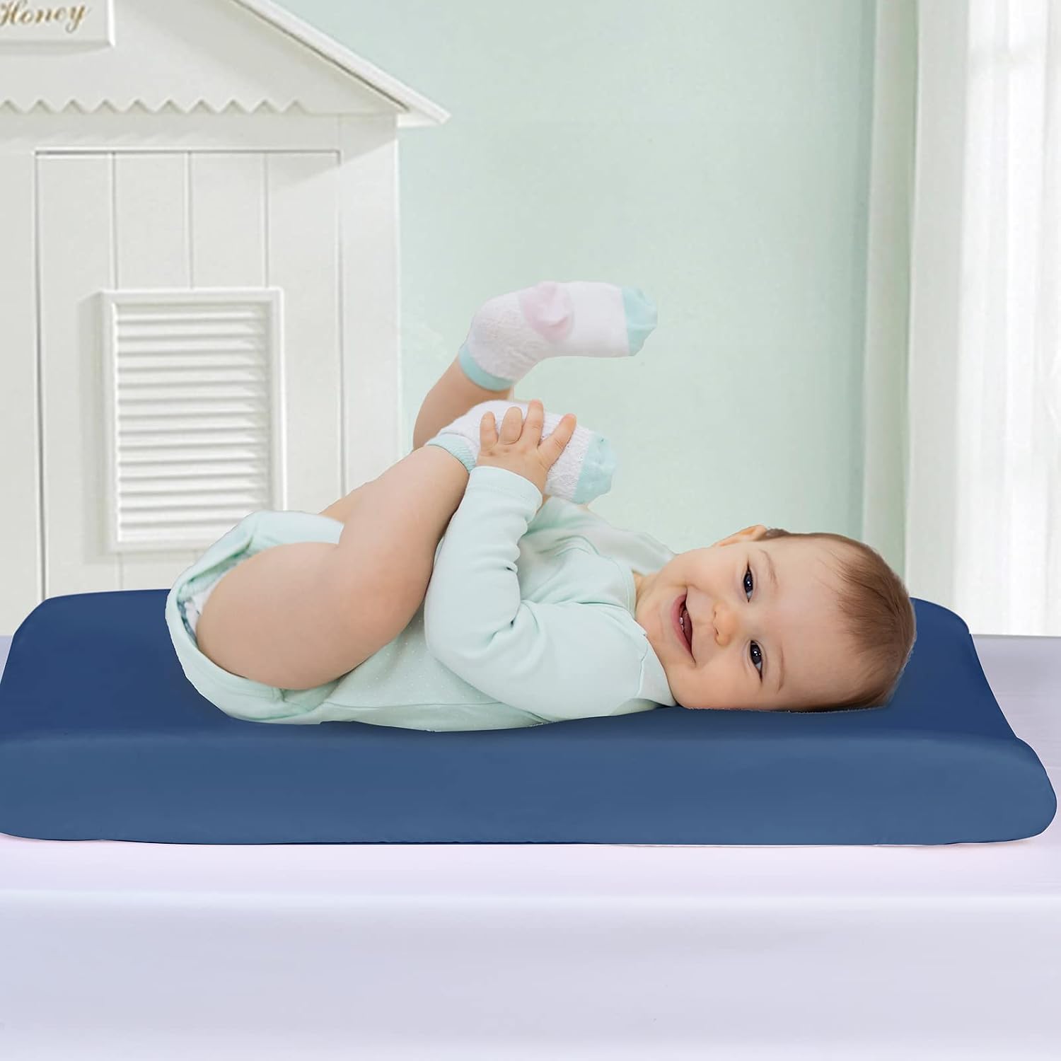 Detalle de david's 3-Pack Changing Pad Covers, Microfiber, Gray, Sage & Navy Blue