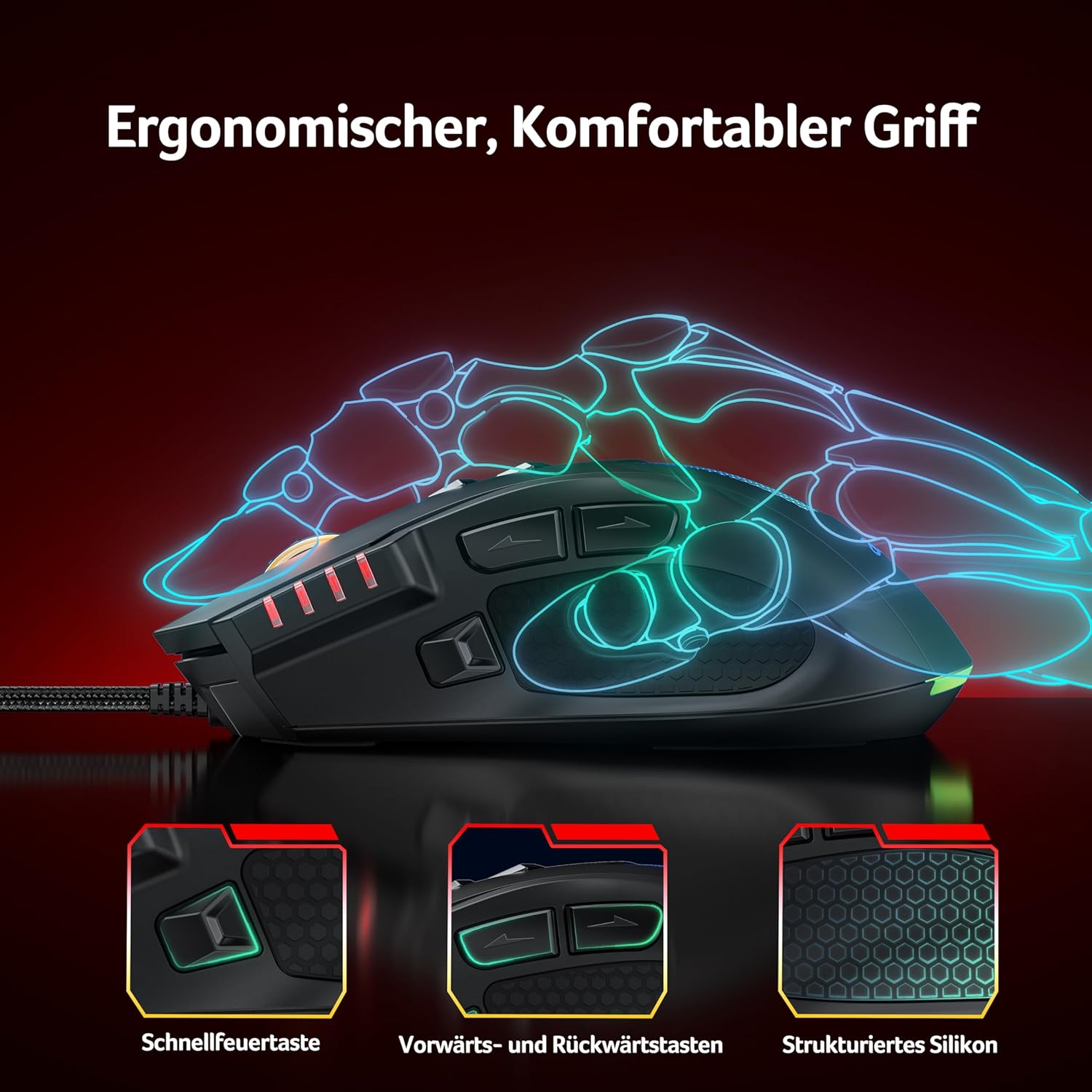 Thumbnail 3 de Acer Gaming Maus mit Kabel (12800 DPI) – 8 programmierbare Tasten, 1000 Hz & RGB