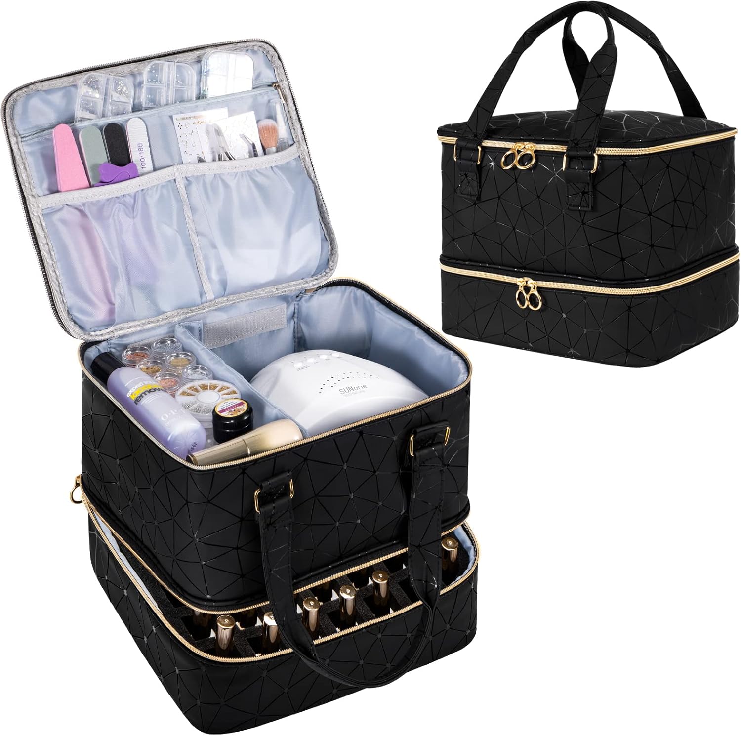 Uross Nail Polish Organizer Bag (holds 42 bottles) — Black nail storage case for polish and nail tools