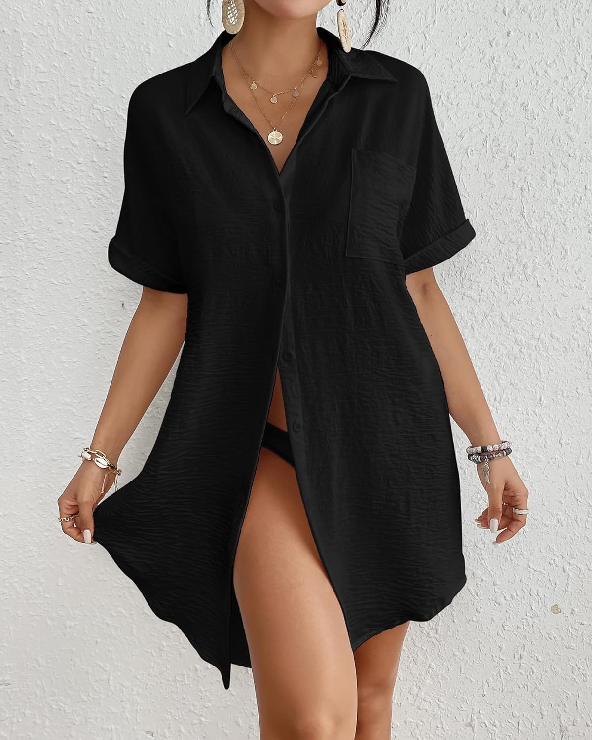 Detalle de Bsubseach Swimsuit Coverup Shirt Dress XS–3XL