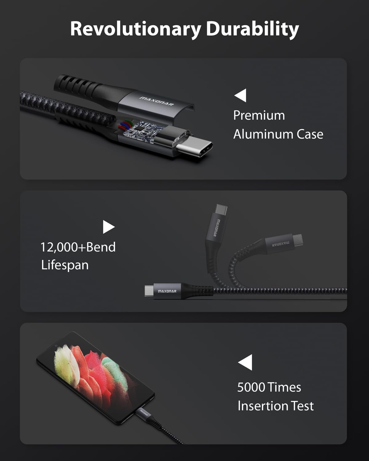 Thumbnail 6 de Maxonar USB-C Short Cable 20cm – 10Gbps Data, QC3.0 Fast Charging (USB‑A to USB‑C)