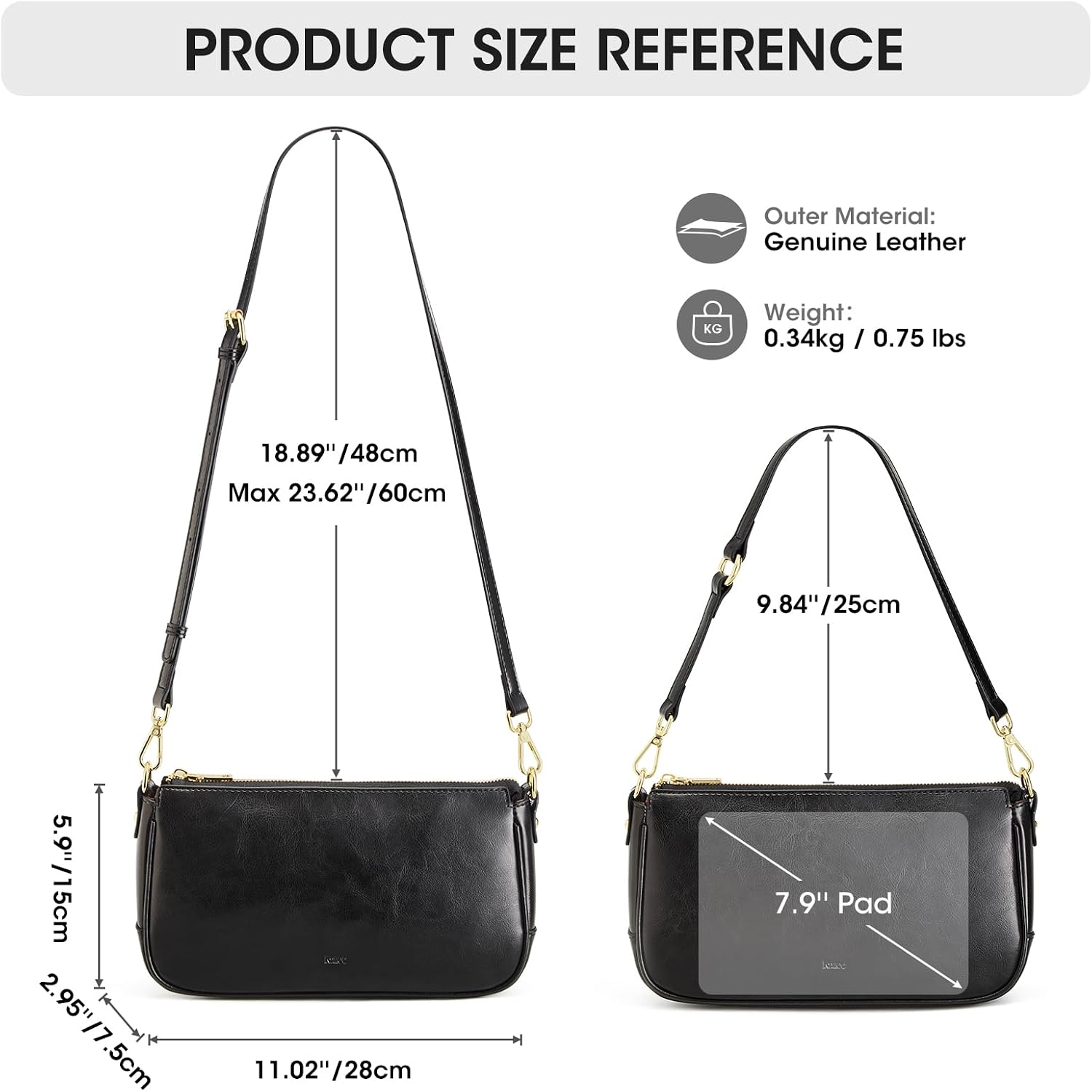 Detalle de Kattee Sac à bandoulière en cuir pour femme – petit sac clair avec bandoulière amovible