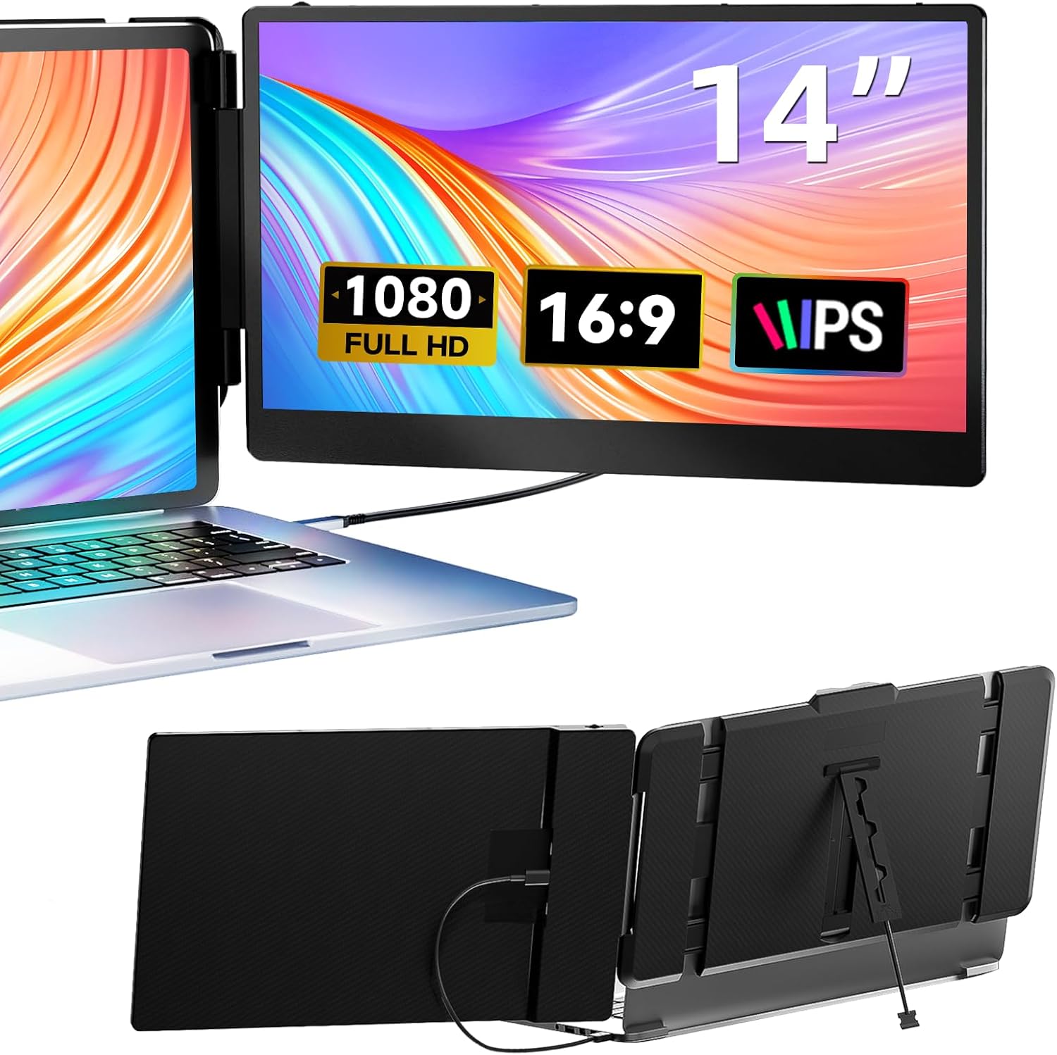 Detalle de Laptop Screen Extender 14" FHD Dual Portable Monitor (IPS, 1080P) — Plug & Play Travel Screen for Laptops