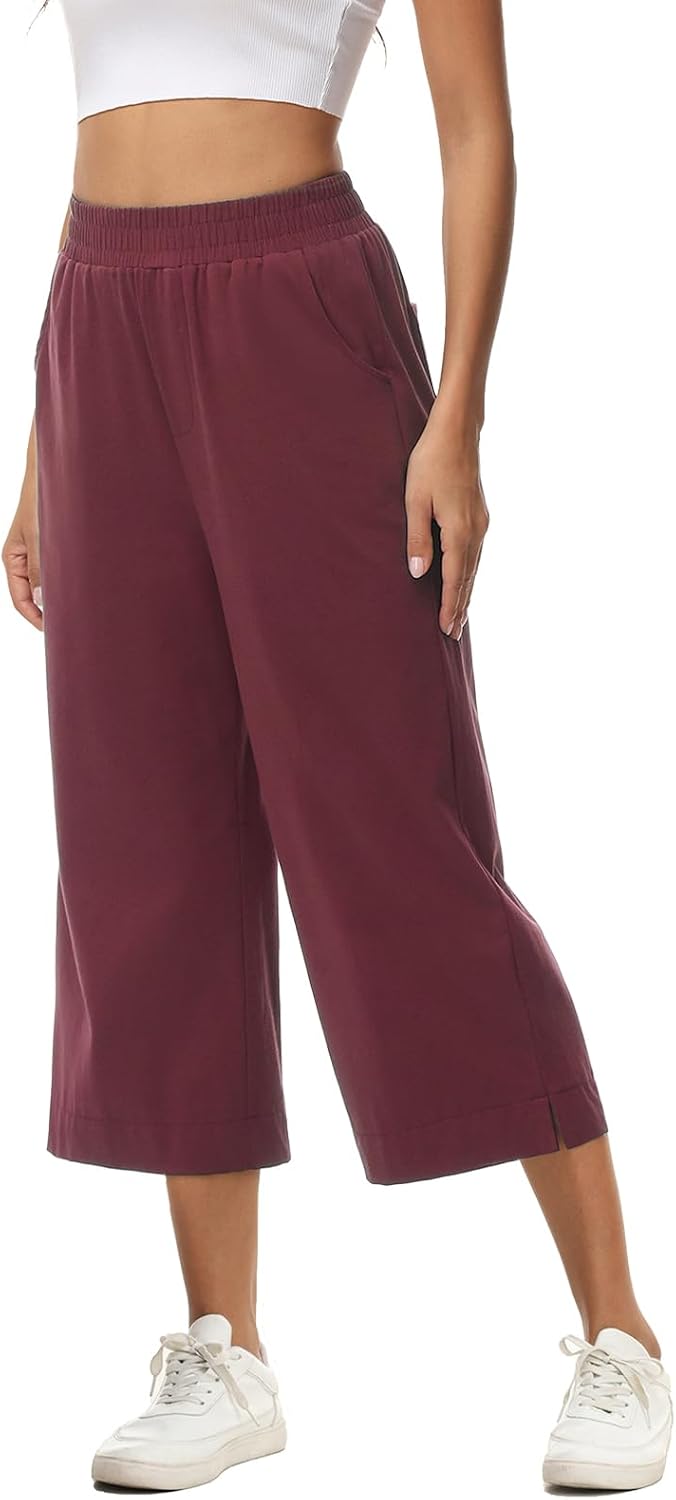 Detalle de HMIYA Damen 3/4 Baumwolle Culotte Hose – Sommer, Weite Beine, Taschen, elastischer Bund