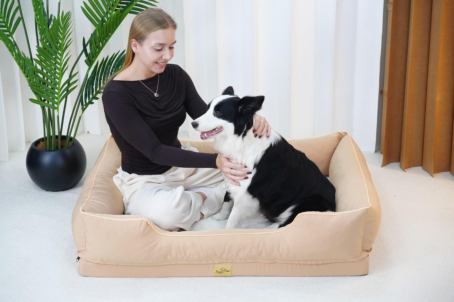 Detalle de BingoPaw XXL Orthopedic Dog Bed Sofa – Beige 2XL (111x88x23cm)