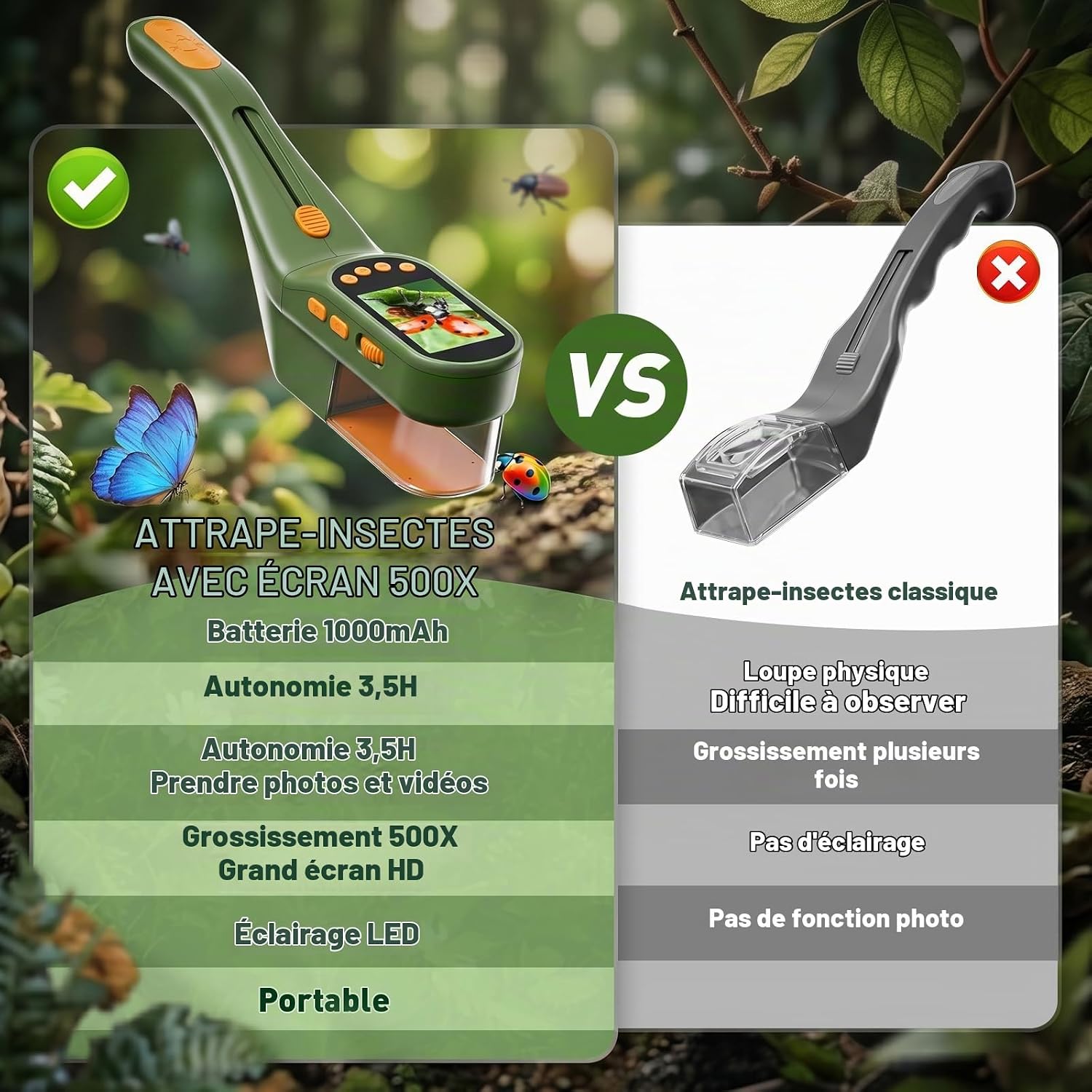 Thumbnail 6 de ASPOVEN Insectenvanger met digitale microscoop, 500x en 2,4-inch IPS-scherm