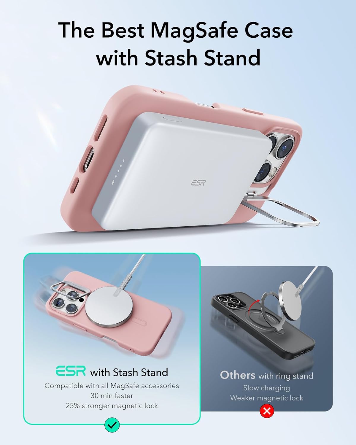Detalle de ESR Cloud Series Silicone Case with Stand for iPhone 16 Pro (MagSafe) in Pink
