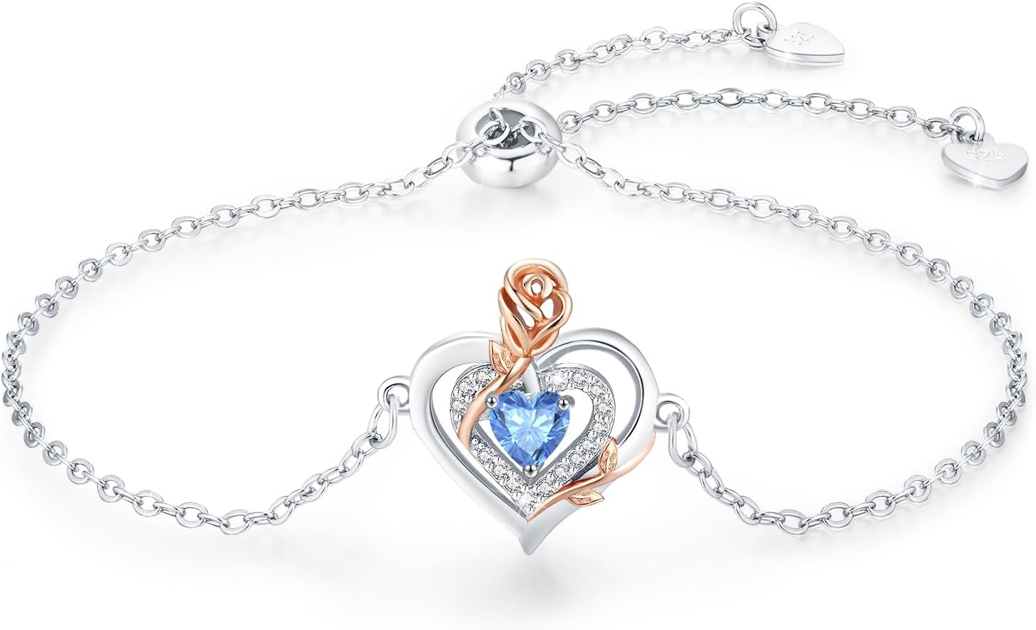 Detalle 2 de LAVUMO Armband Damen Silber 925 – Rose Blume mit Geburtsstein und Zirkonia