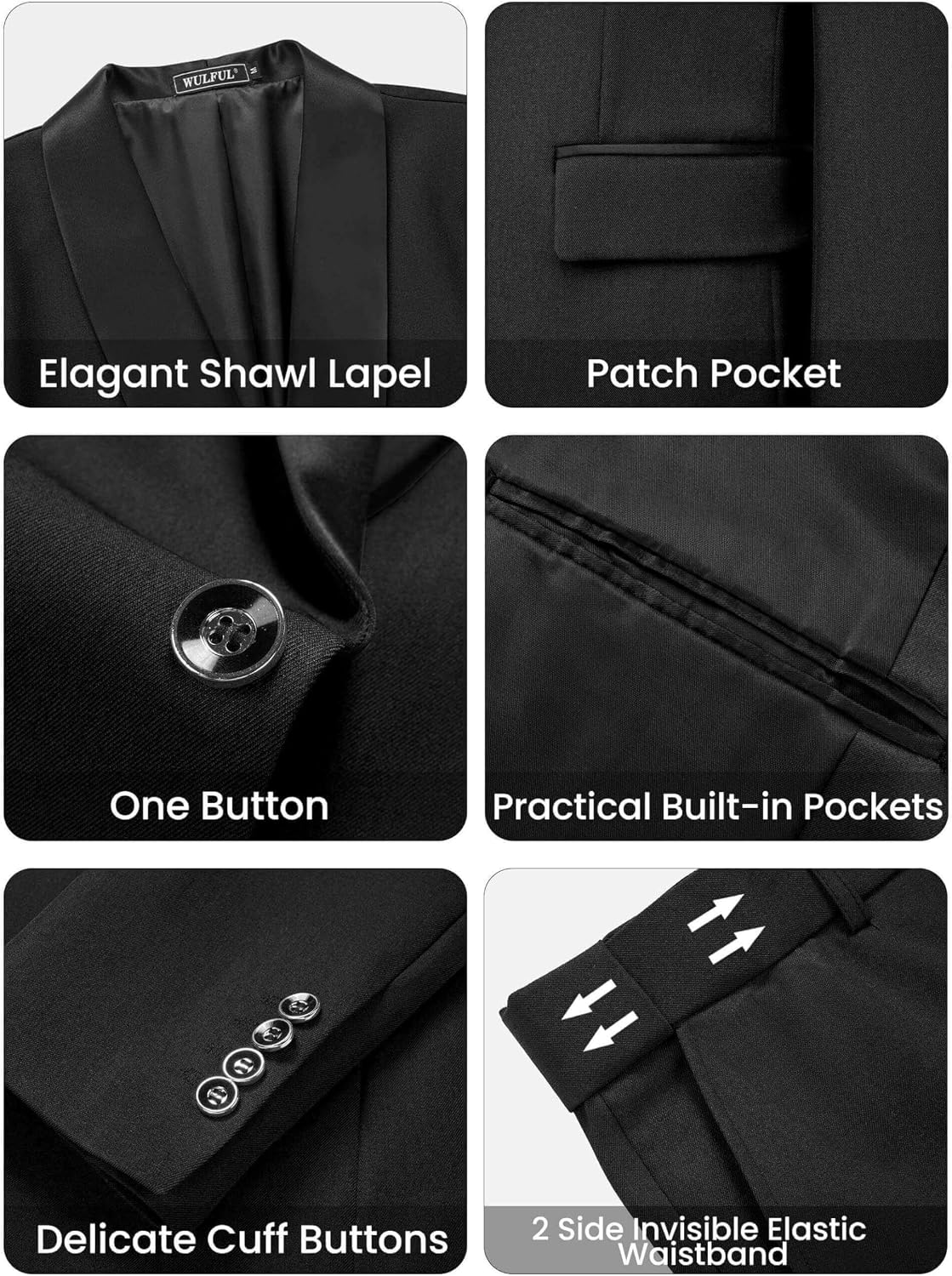 Detalle de WULFUL Slim Fit 3-Piece Tuxedo Suit Set