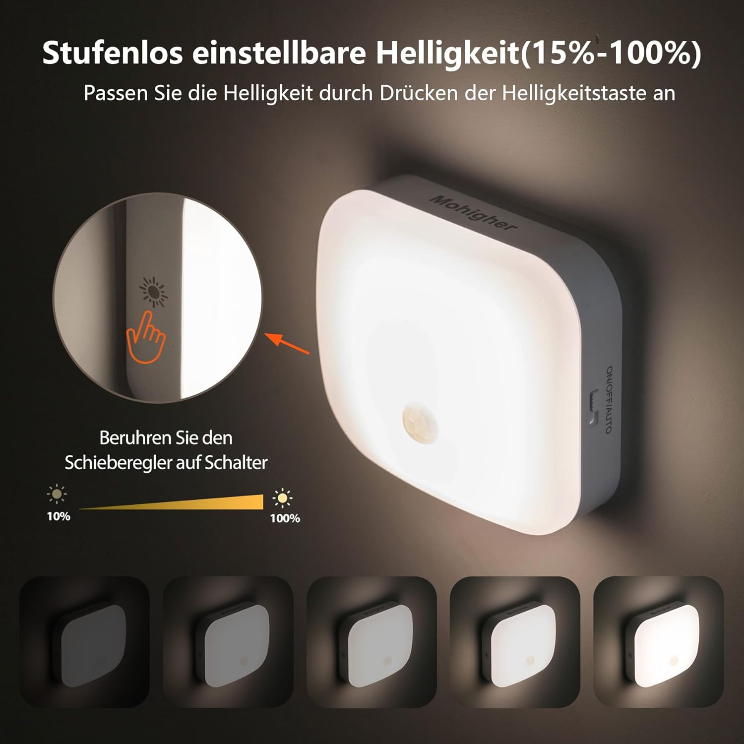 Thumbnail 2 de Mohigher Nachtlicht mit Bewegungsmelder – 4er-Set, dimmbar, warmweiß, Steckdosenbetrieb