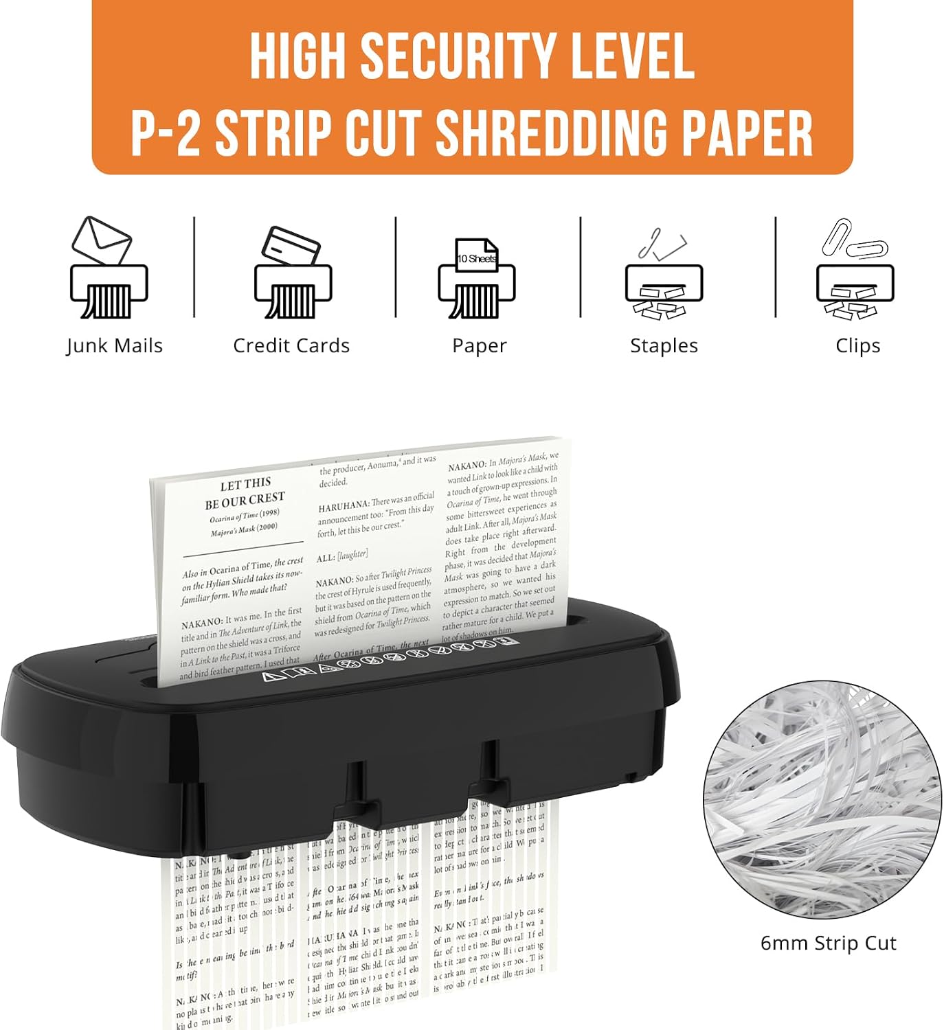 Detalle de Woolsche SD108 Paper Shredder, 10-Sheet Strip Cut, P-2, 3.17-Gallon Basket
