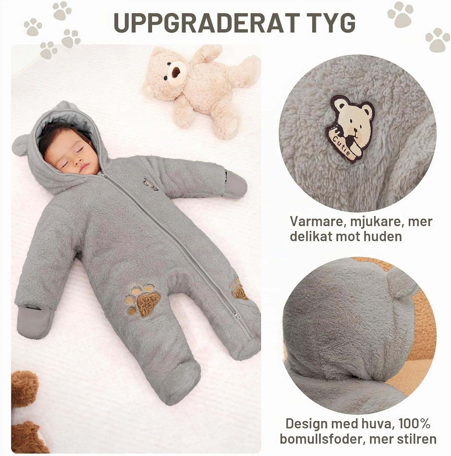 Detalle de JiAmy vinteroverall för baby med huva, fleece, 0–12 månader