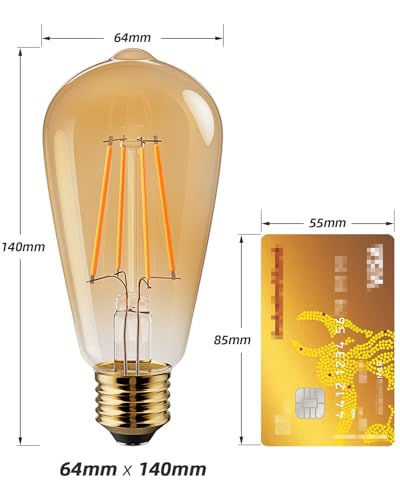 Detalle de Vanke E27 Vintage Light Bulb, 6W (60W Equivalent) — Warm White 2700K, 2-Pack