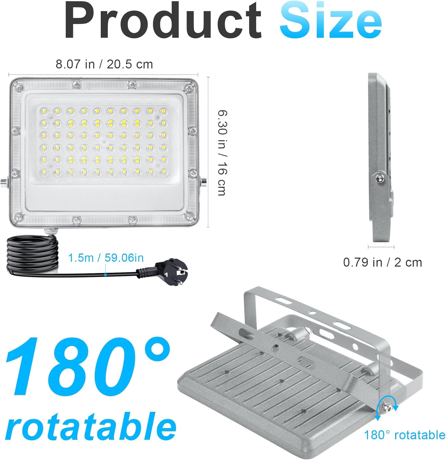 Detalle de OUSIDE Projecteur LED Extérieur 50W – 6500 K, 5000 lm, IP66, Aluminium Robuste