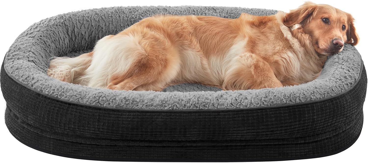 Detalle de Pawk orthopädisches Hundebett XL – Vierseitige Nackenrolle, Memory Foam, wasserabweisend und waschbar