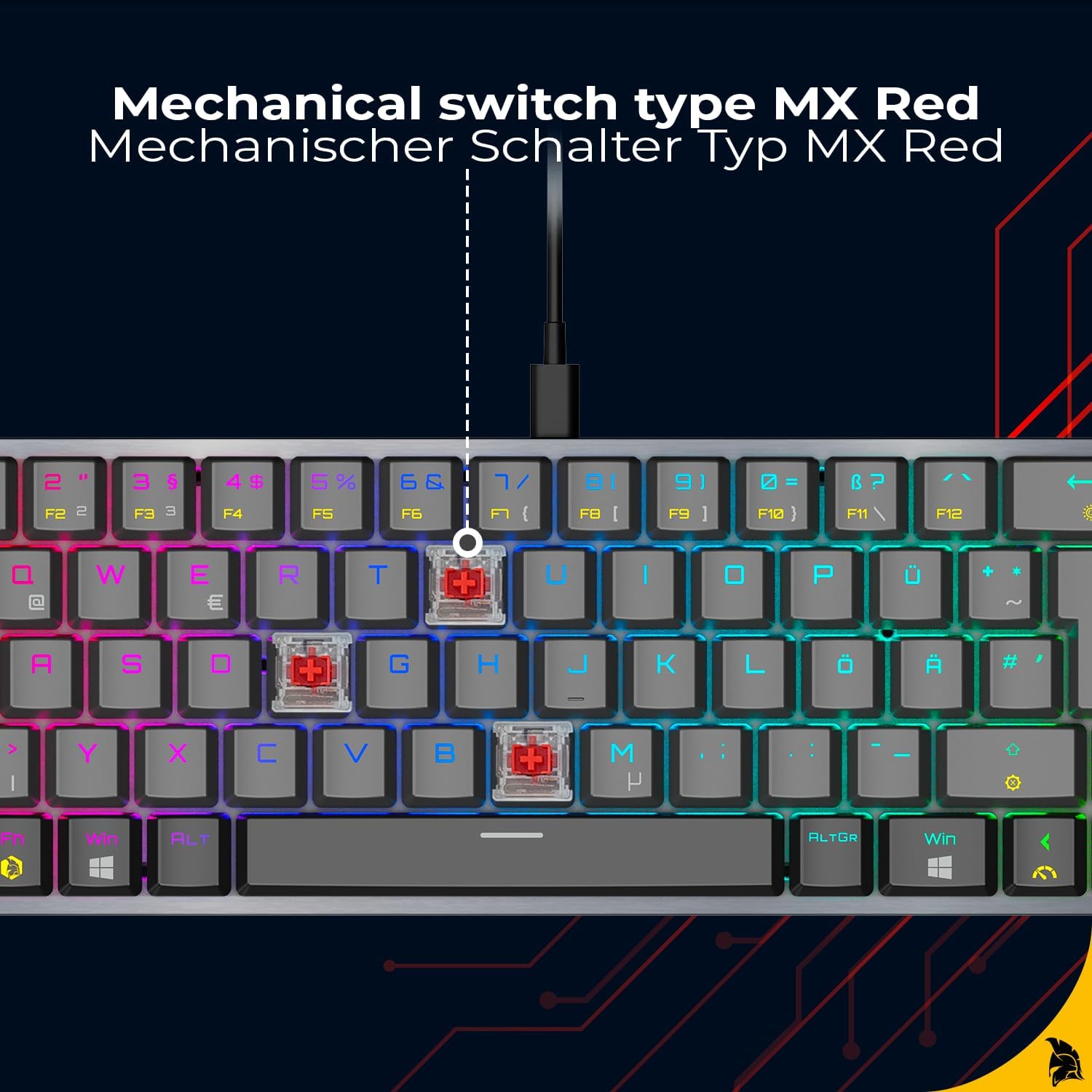 Thumbnail 3 de EMPIRE GAMING K241 – schlanke Low-Profile Aluminium Gaming-Tastatur (DE, QWERTZ), 69 Tasten MX Red, RGB, NKRO, USB‑C abnehmbar
