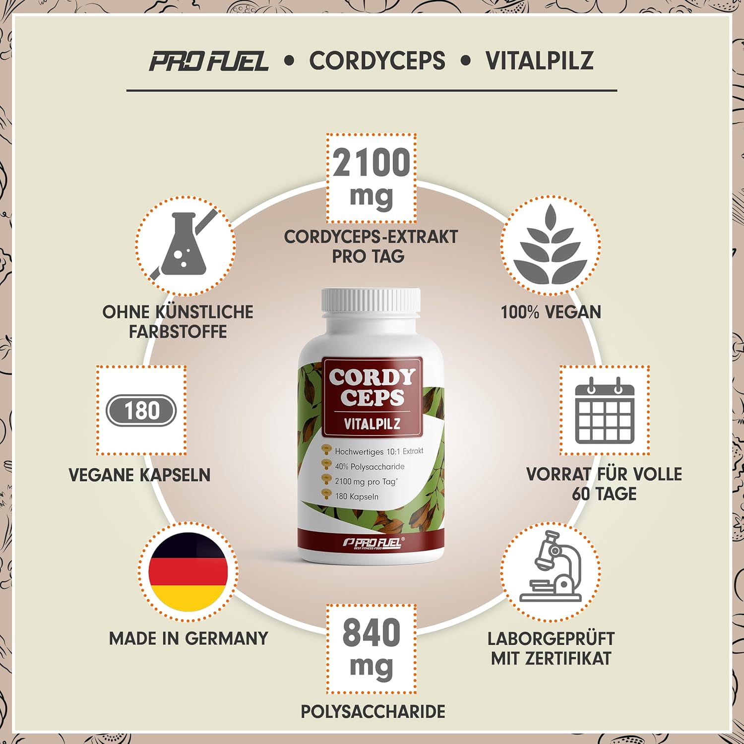 Thumbnail 1 de Cordyceps Kapseln 180x – 2100 mg Vitalpilz-Extrakt (10:1, 40% Polysaccharide) von Vitalpilz