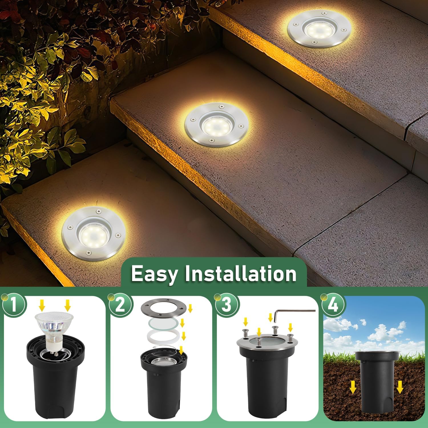 Thumbnail 3 de Fiqops set 8 faretti da pavimento esterni IP67 con LED GU10 3W regolabili