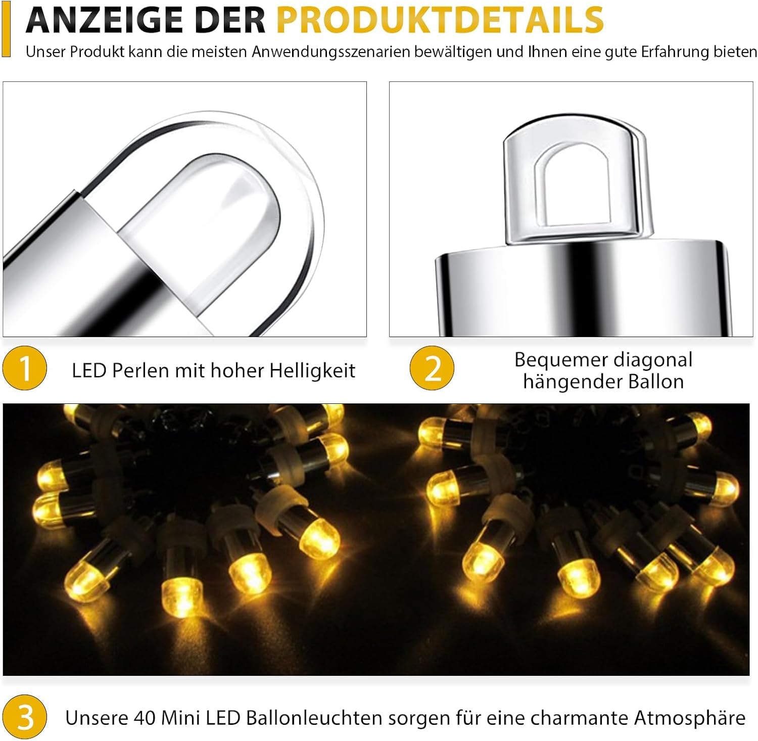 Detalle 2 de HOSPAOP WCL-Q9 mini-ledballonlampjes, 40 stuks, warmwit en waterdicht