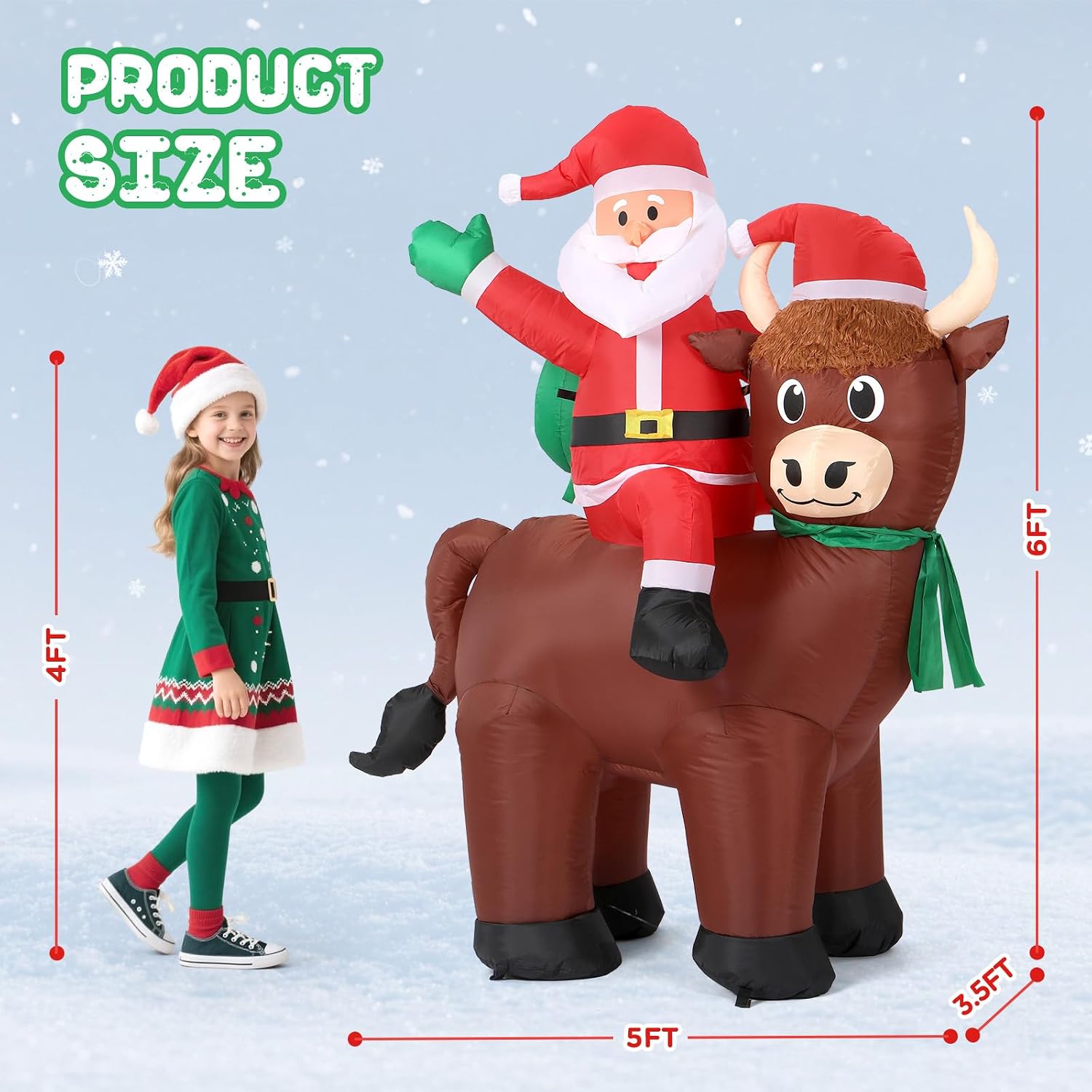 Detalle de Christmas Inflatable Santa and Highland Cow, 6-Foot