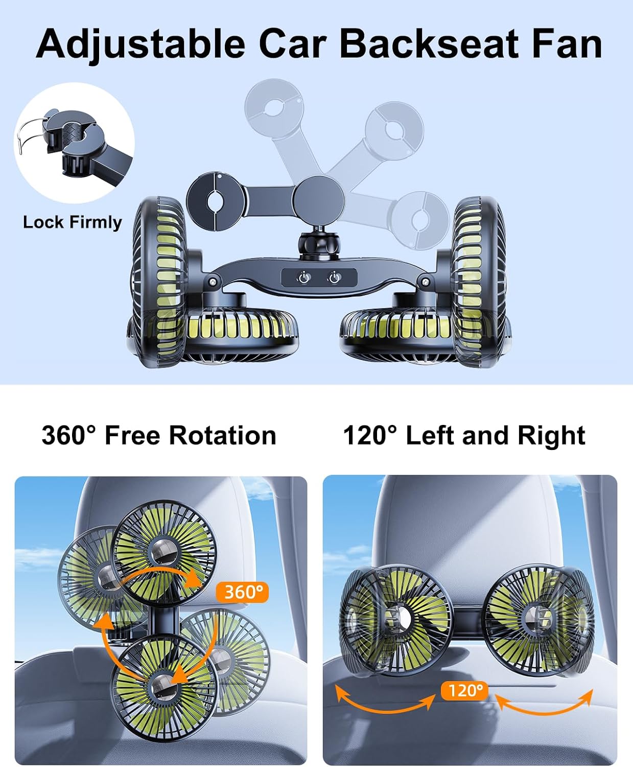 Detalle 2 de Nauttxon Battery Fan for Car Backseat with 360° Rotatable 3 Speed