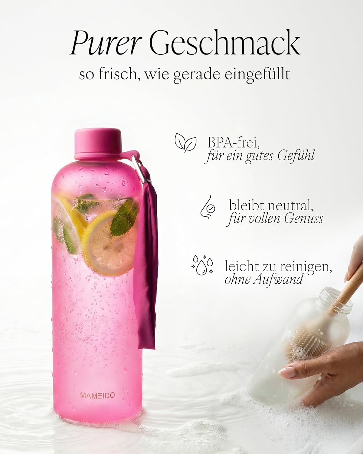 Thumbnail 2 de MAMEIDO Trinkflasche mit Zeitmarkierung, 1,5 l – kohlensäuregeeignet, auslaufsicher, BPA-frei (Glow Couture)