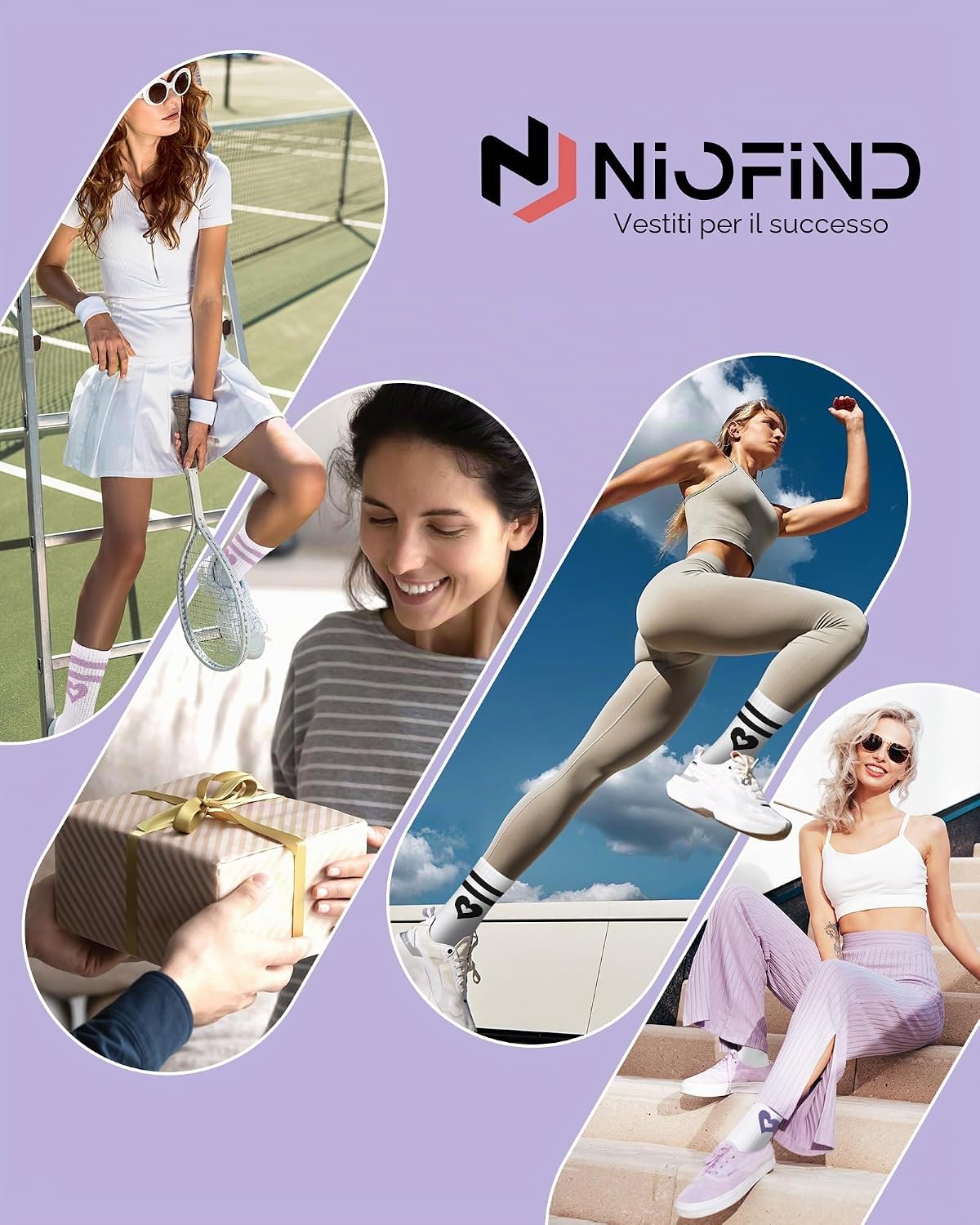 Detalle 2 de Niofind Calzini da tennis donna alti (3 paia) con cuore: comfort antivesciche per corsa e sport