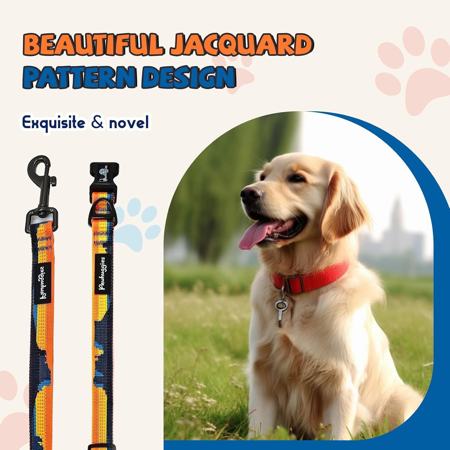Detalle de PawHuggies Dog Collar and Leash Set, Jacquard