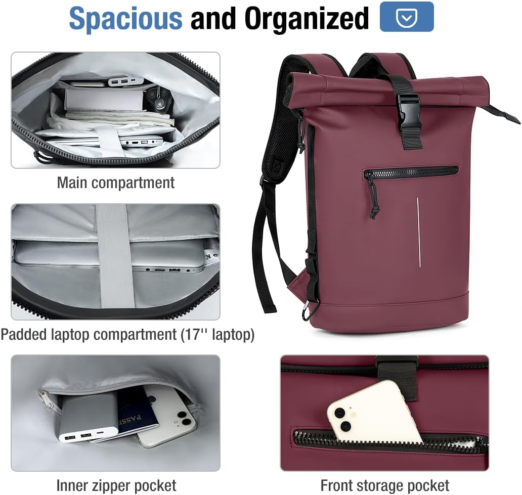 Detalle de Lekeinchi Rolltop Rucksack 17 Zoll