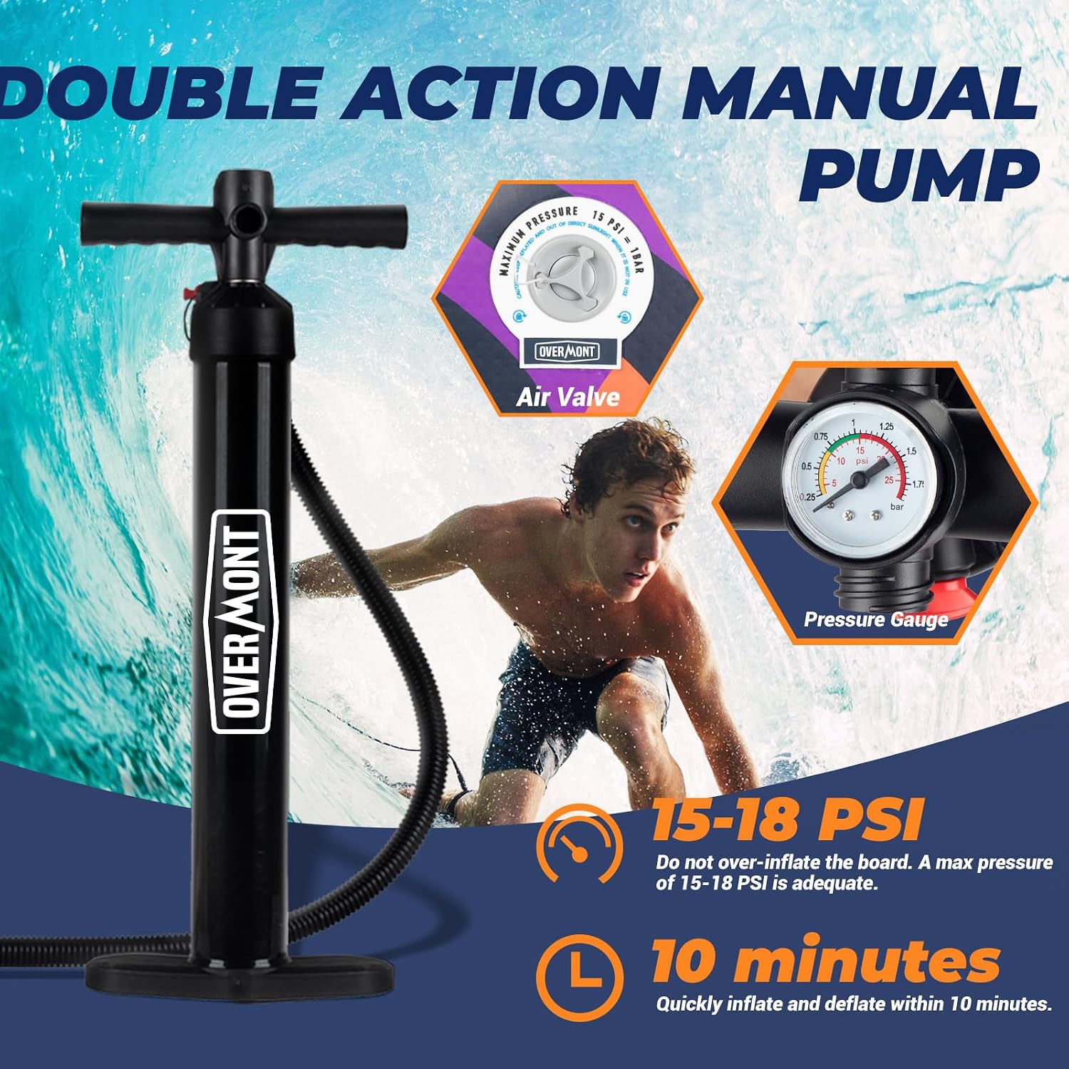 Detalle de Overmont Planche Paddle Gonflable Adulte 323 × 84 × 15 cm – kit complet pour le SUP
