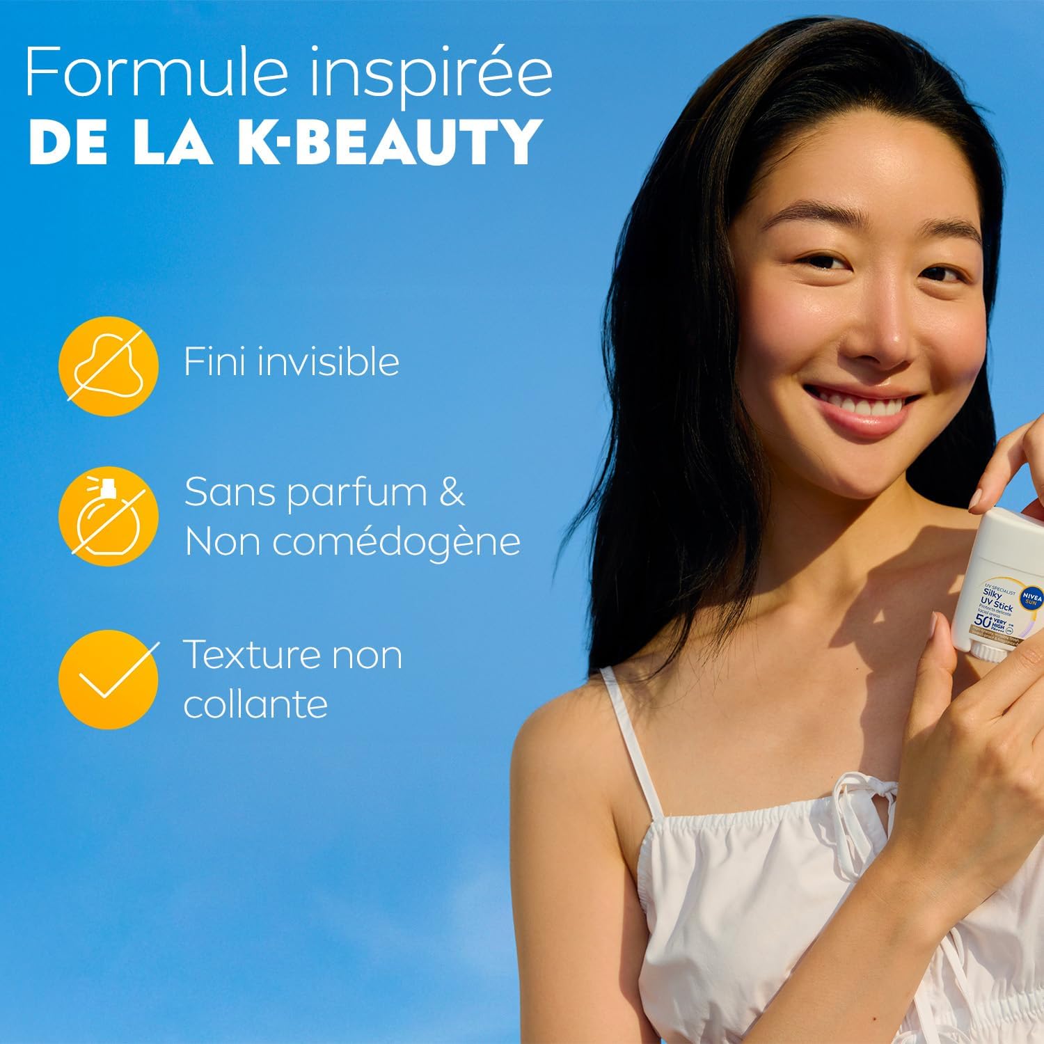 Detalle de NIVEA SUN Stick Solaire Visage FPS50+ Silky Touch – format nomade, effet invisible et non gras
