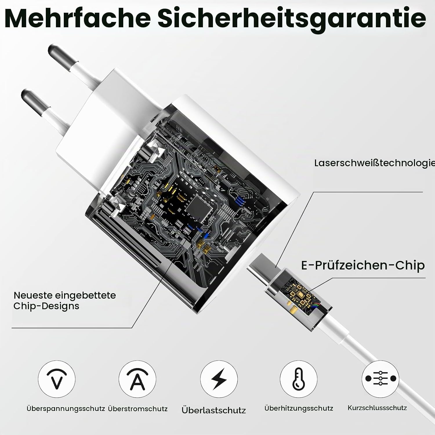 Detalle 2 de USB-C Schnellladegerät mit 20W und 2 m Kabel – kompatibel mit iPhone, iPad und vielen Geräten