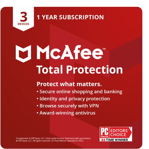 Detalle de McAfee Total Protection 3-Device Antivirus with VPN, Password Manager, and Dark Web Monitoring (1-Year Download Code)