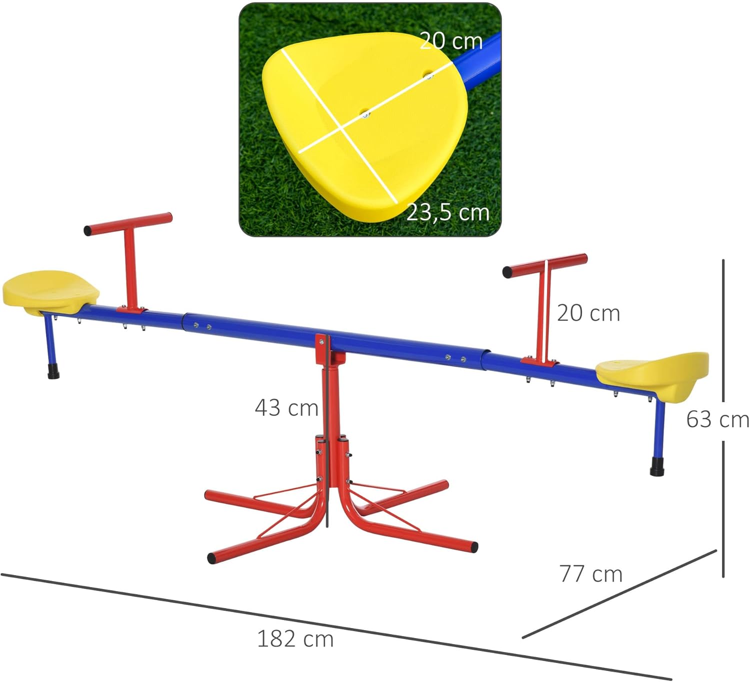 Thumbnail 6 de Outsunny Balançoire à bascule avec rotation 360° pour enfants de 3 à 8 ans – cadre métal, pied 4 tiges (184 x 76 x 71 cm)