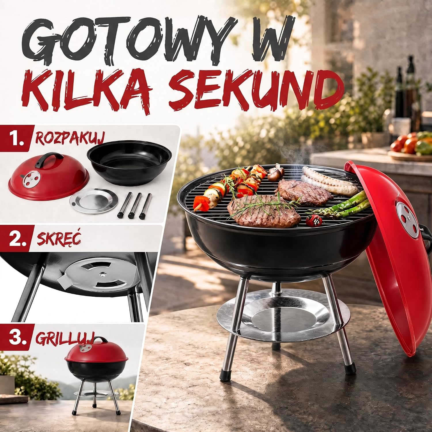 Detalle 1 de GOODS+GADGETS 45654654 – emaliowany grill kulowy na węgiel 38 cm