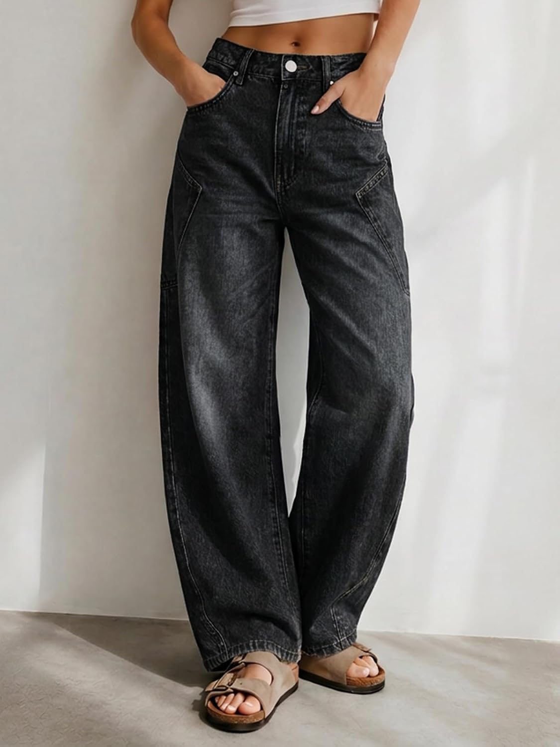 Detalle 2 de Flowyair Women's Barrel Jeans High-Rise Fit