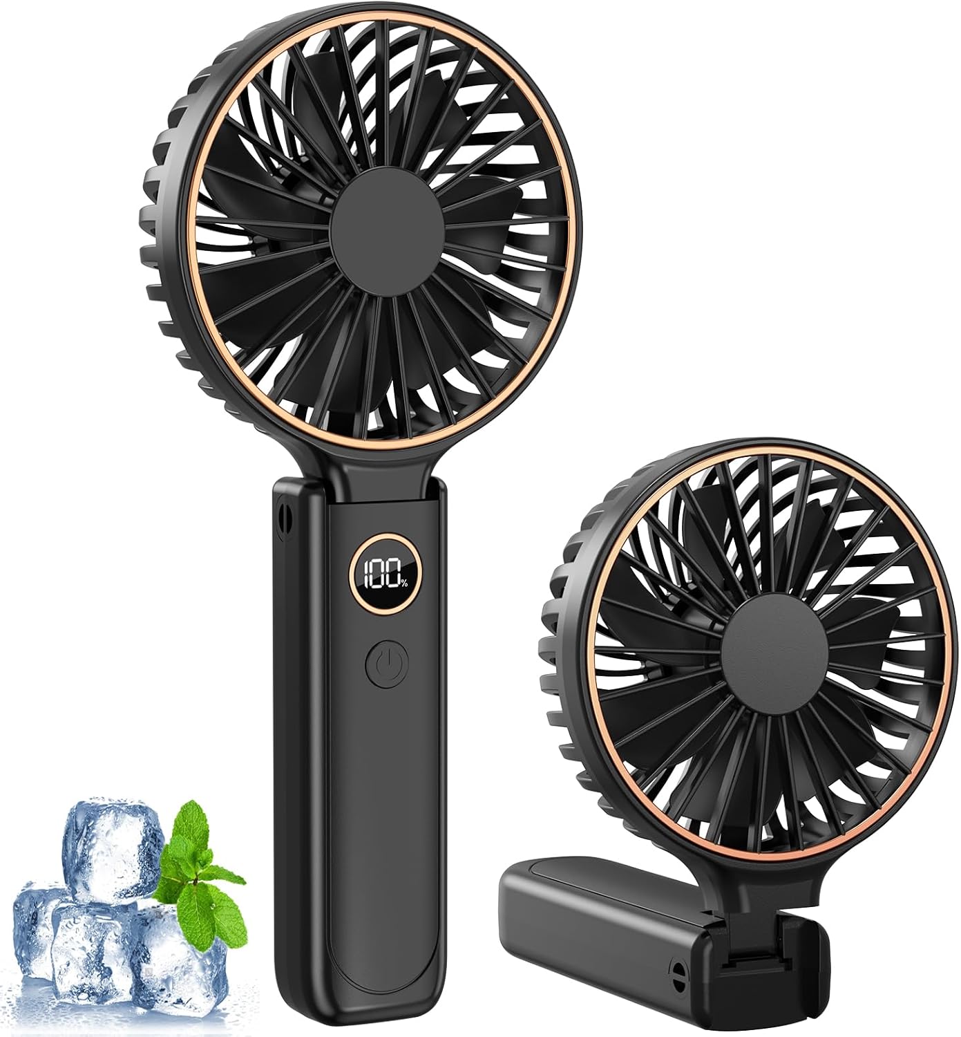 Detalle de Rintea Hand Held Fan – 6-Speeds, 4000mAh Rechargeable Portable Fan with LED Display (Black)