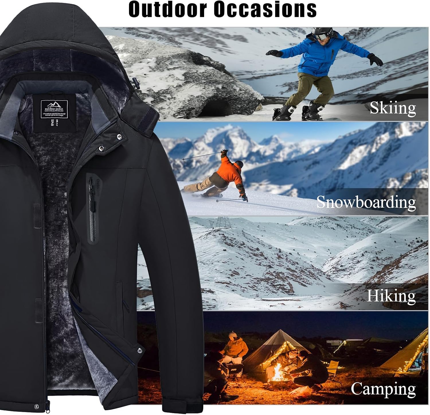 Thumbnail 6 de MAGCOMSEN Men's Ski Jacket, Fleece-Lined Water-Resistant Snowboard Hoodie